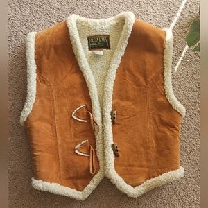 Clean Lines Vintage Brown Shearling Vest with Cream Wool Lining
